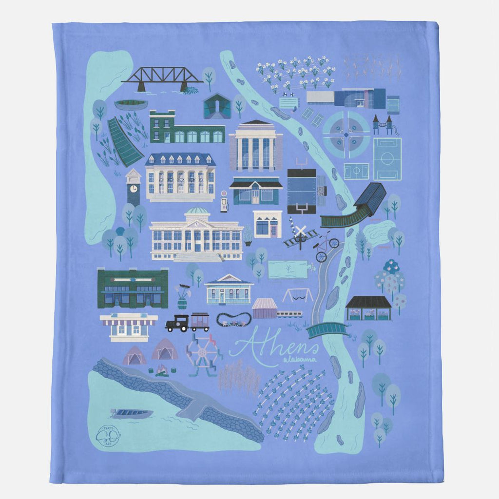Athens Map Blanket - Blue - 50" x 60"