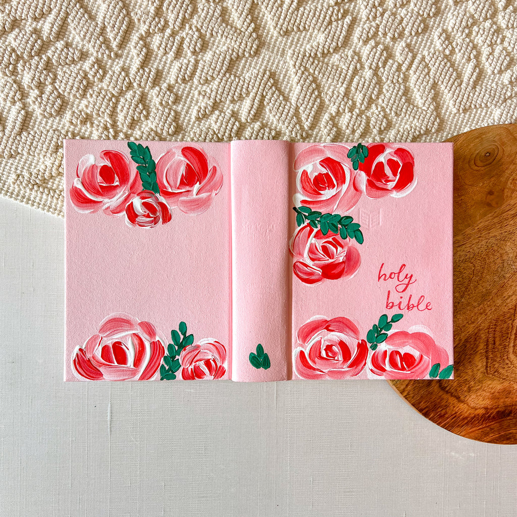 Pink Florals Hand-Painted She Reads Truth Bible