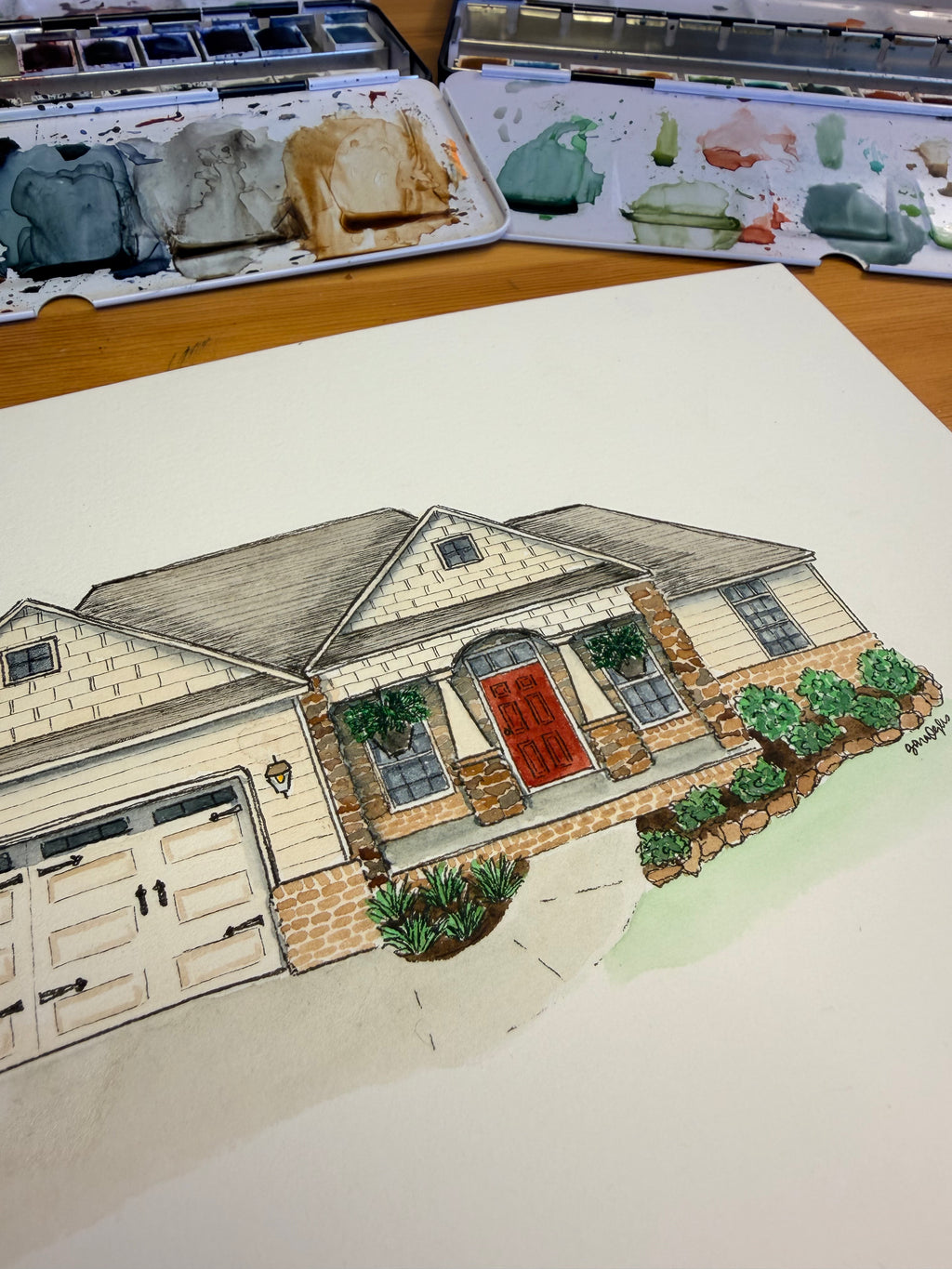 Watercolor Home Portrait - 8x10in Unframed