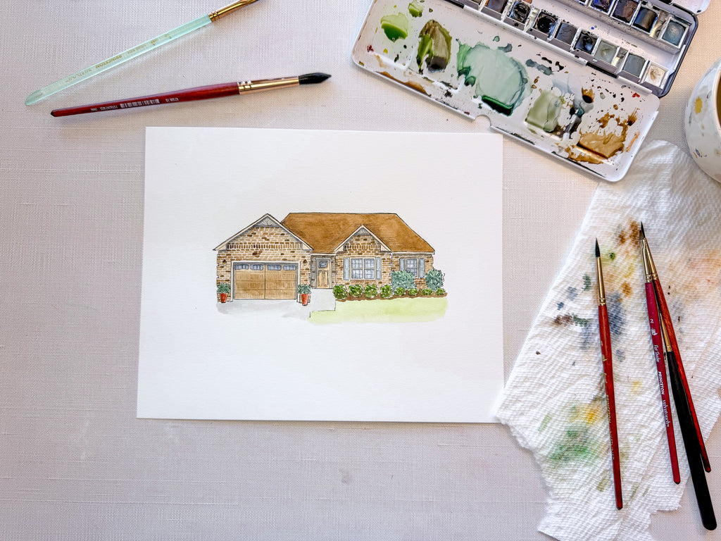 Watercolor Home Portrait - 8x10in Unframed