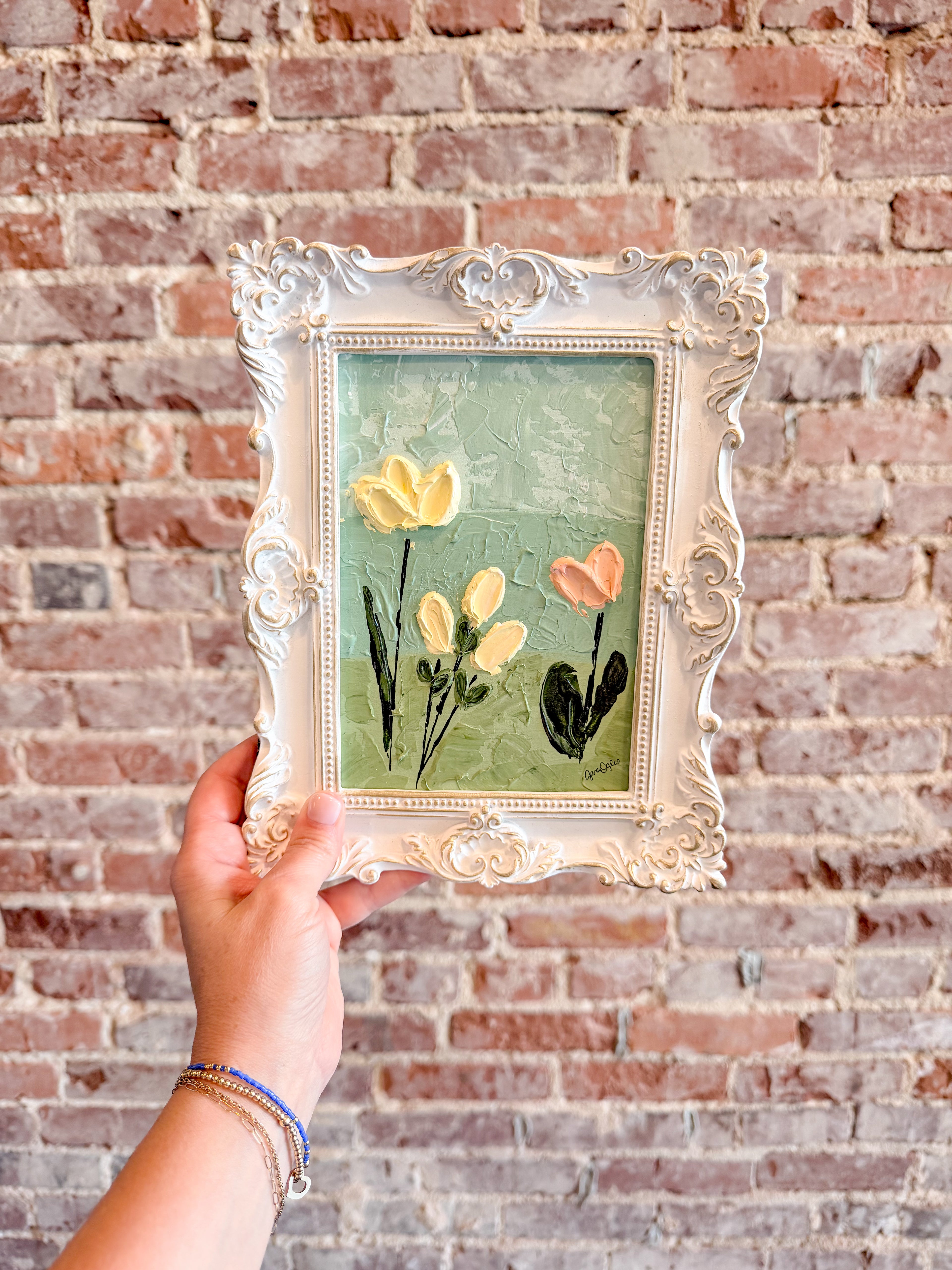 Yellow and Peach Gloopy Flowers - Framed 5x7