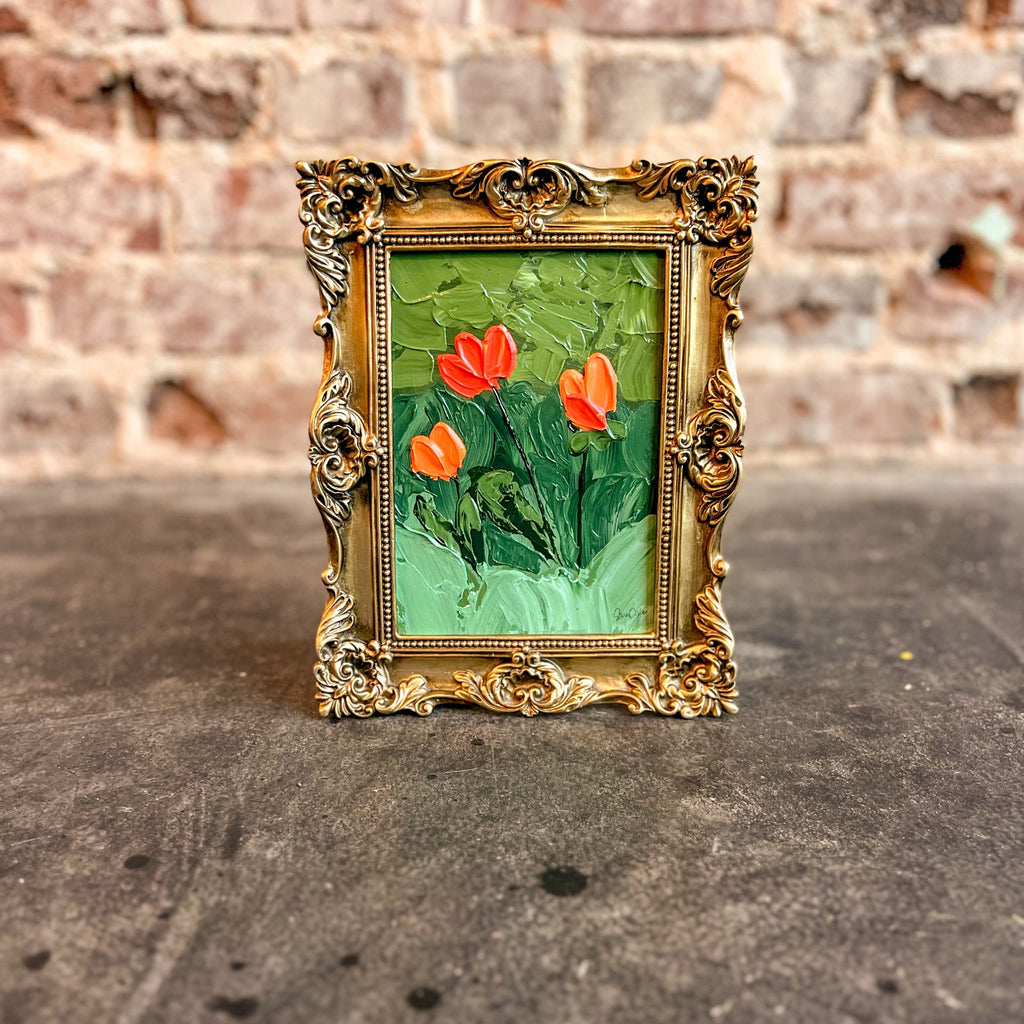 Orange and Pink Gloopy Flowers - Framed 5x7
