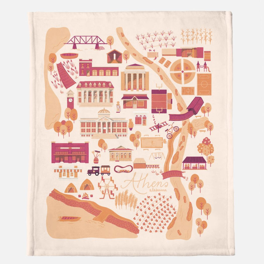 Athens Map Blanket - Coral - 50" x 60"