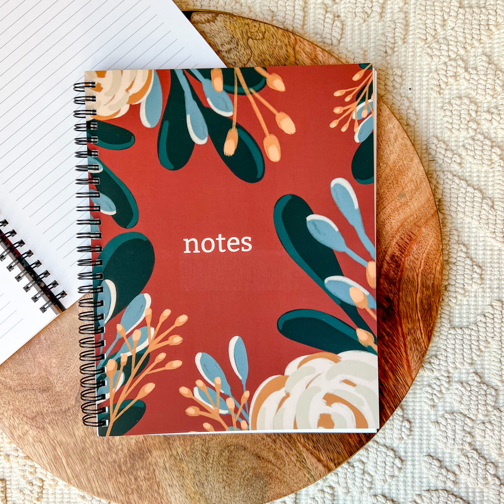 Rusty Red Flowers Notes Spiral Lined Notebook