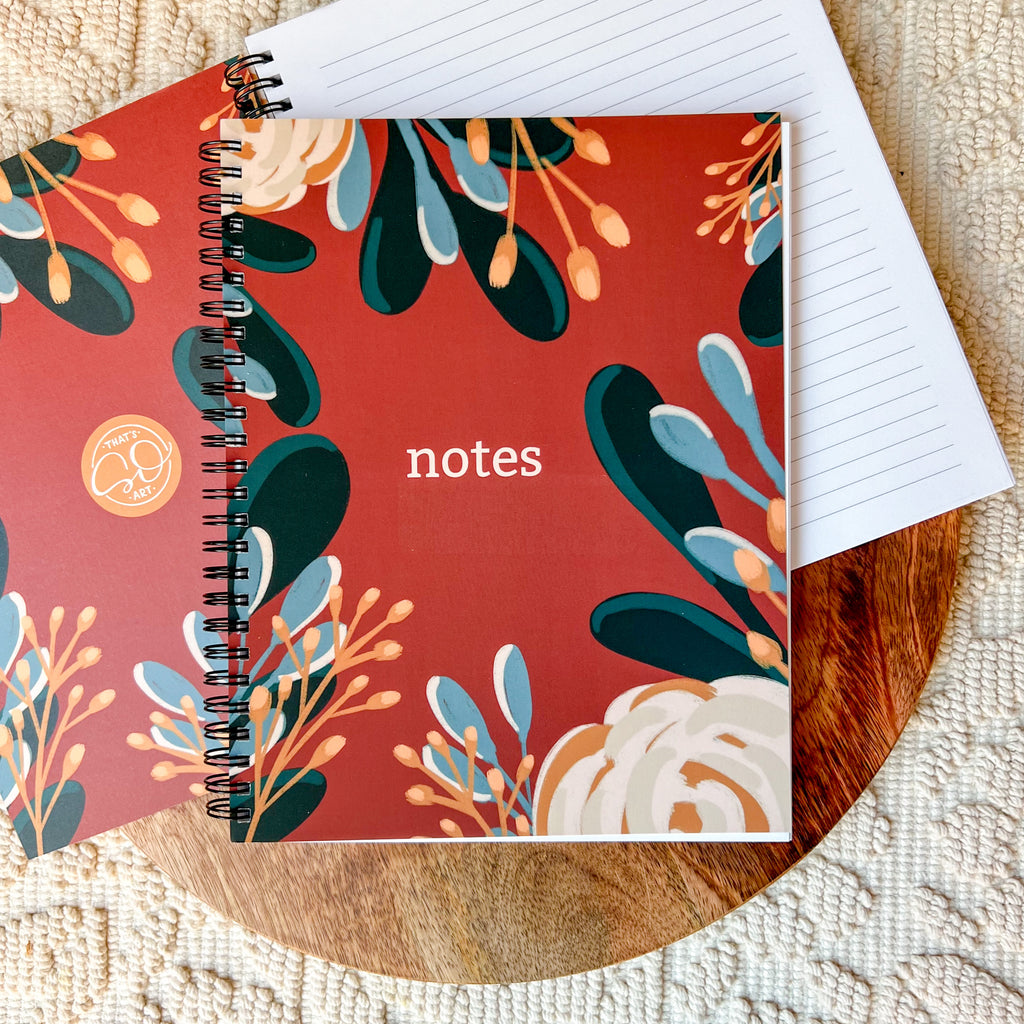 Rusty Red Flowers Notes Spiral Lined Notebook