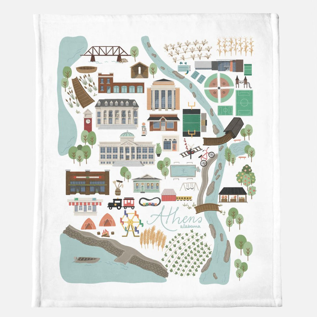 Athens Map Blanket - White - 50" x 60"