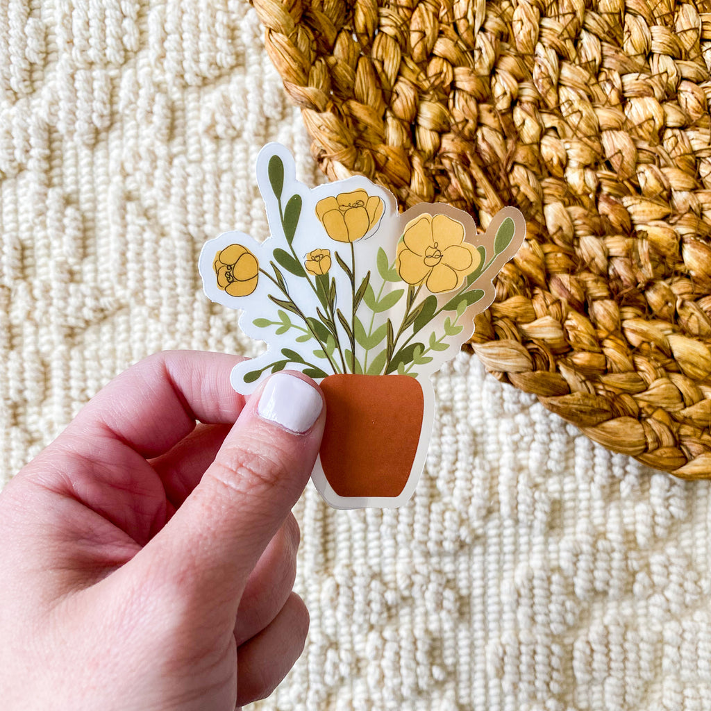 Yellow Potted Flowers Clear Sticker