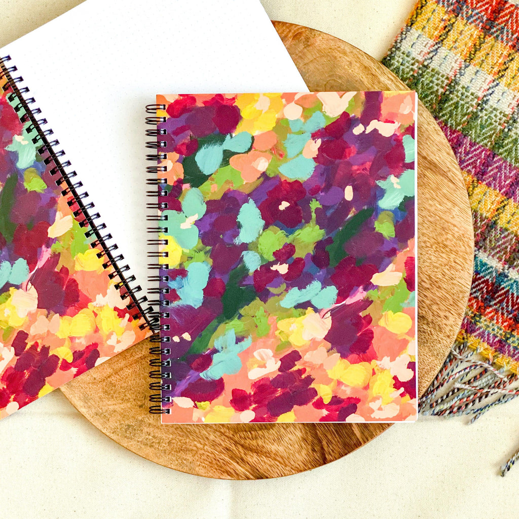 Abstract Floral Spiral Dot Grid Notebook