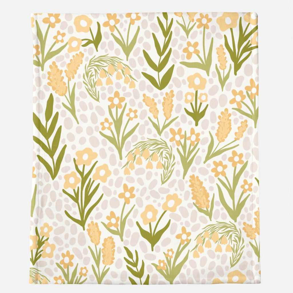 Yellow  Floral Minky Blanket - 50" x 60"