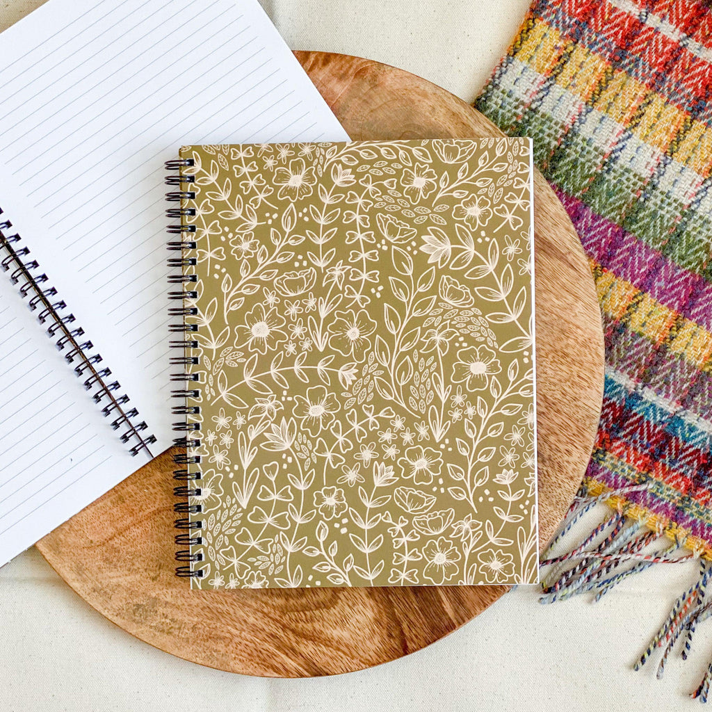 Green Floral Spiral Lined Notebook