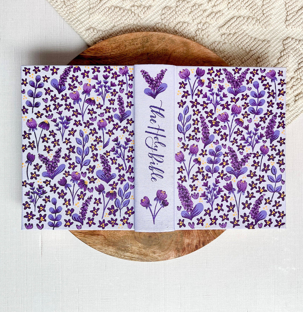 Purple Floral Hand-Painted Bible