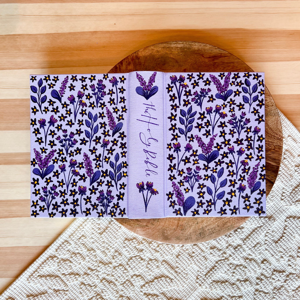 Purple Floral Hand-Painted Bible