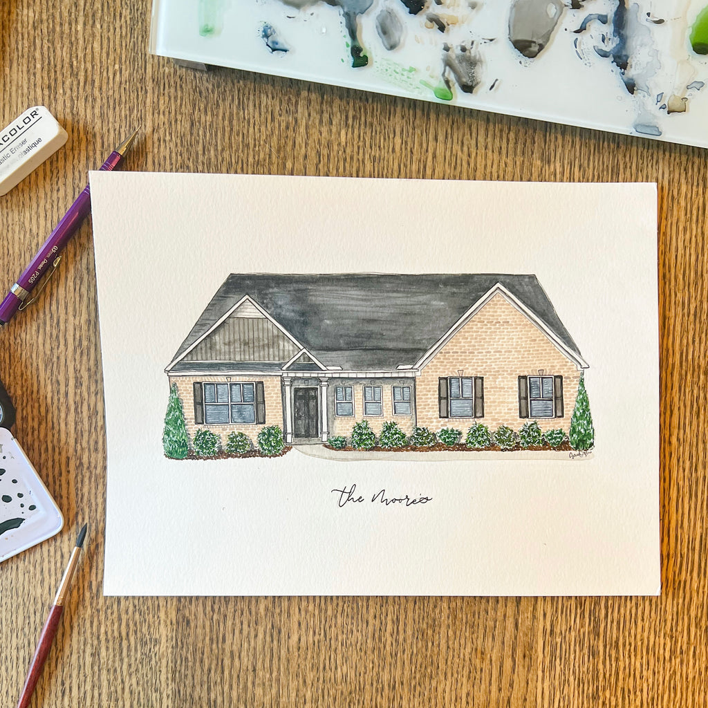 Watercolor Home Portrait - 8x10in Unframed