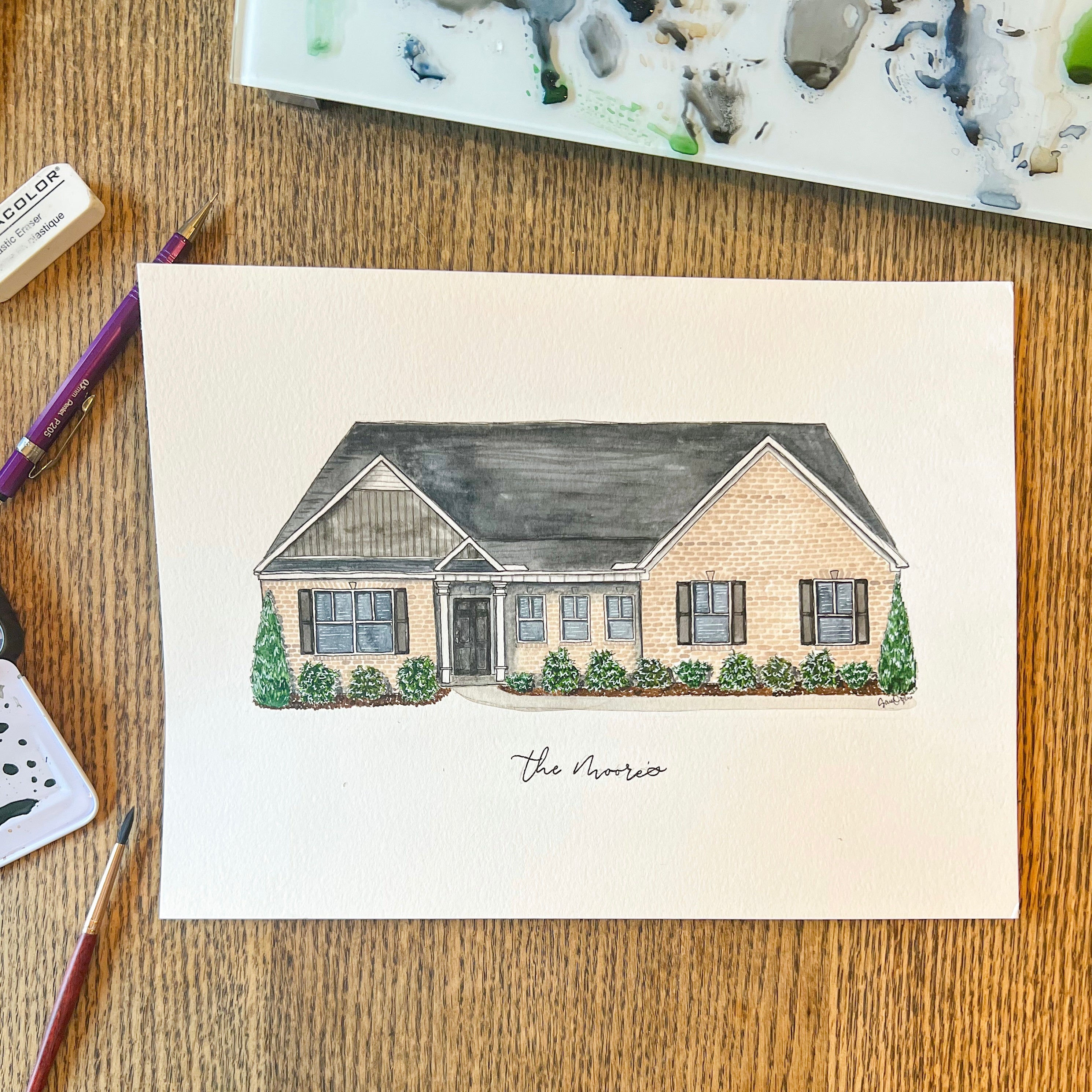 Unframed 8x10 Watercolor Home Portrait