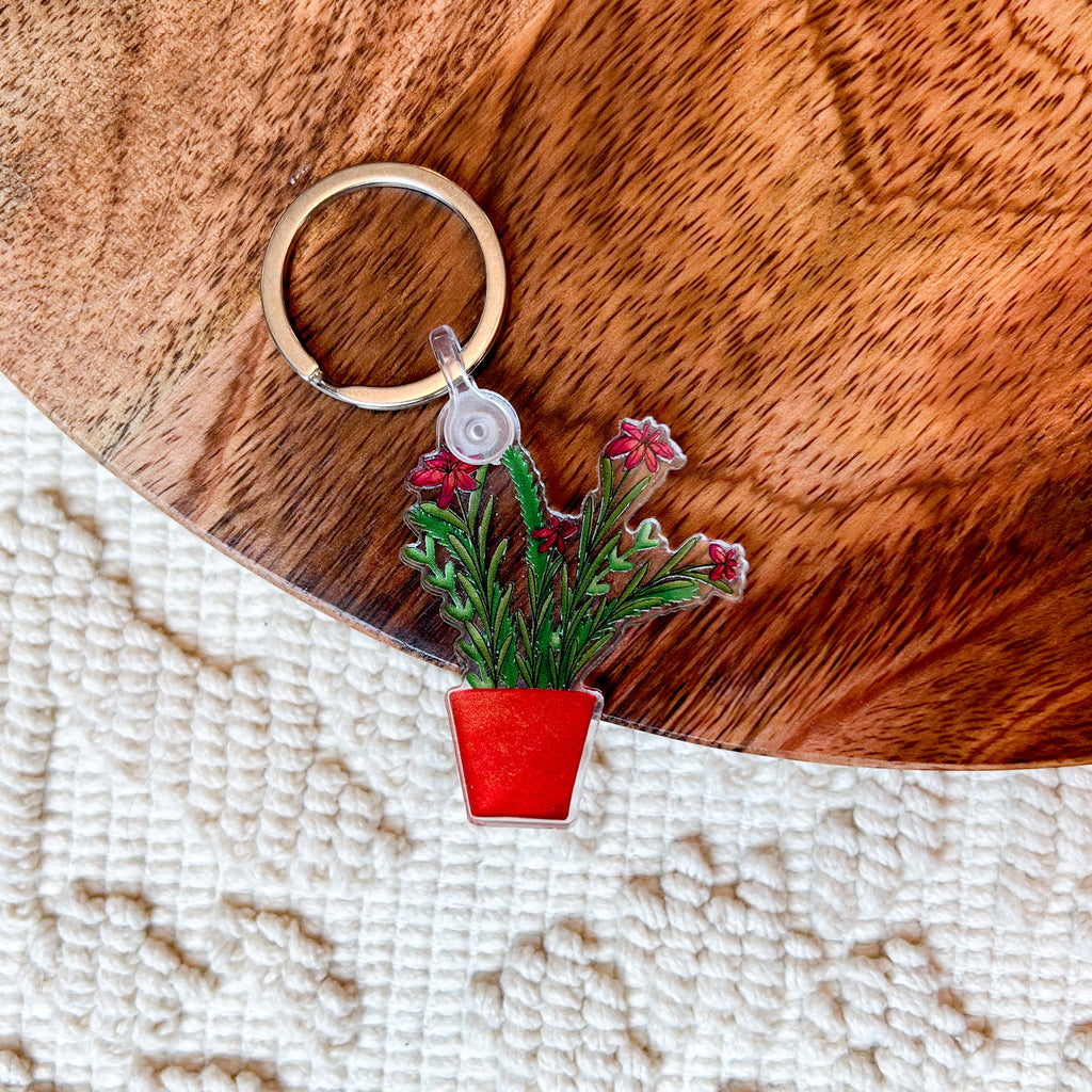 Pink Potted Flowers Keychain