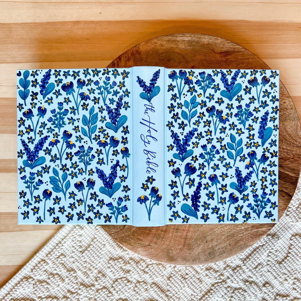 Blue Floral Hand-Painted Bible