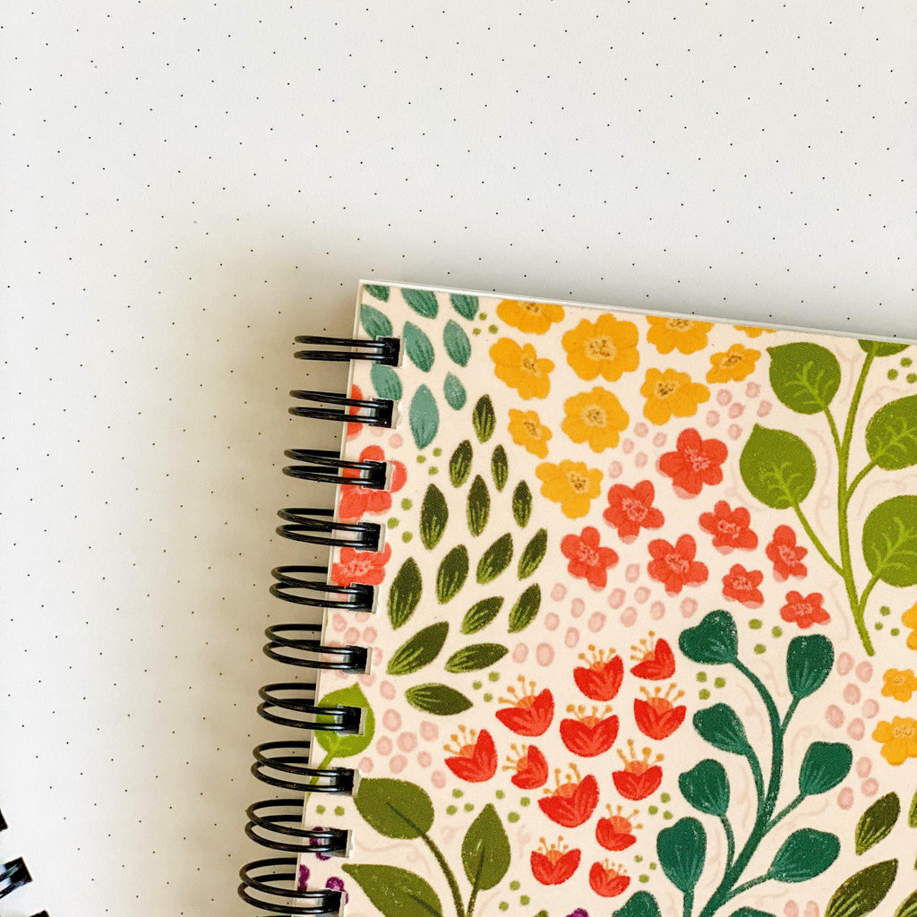 Light Mini Floral Spiral Dot Grid Notebook