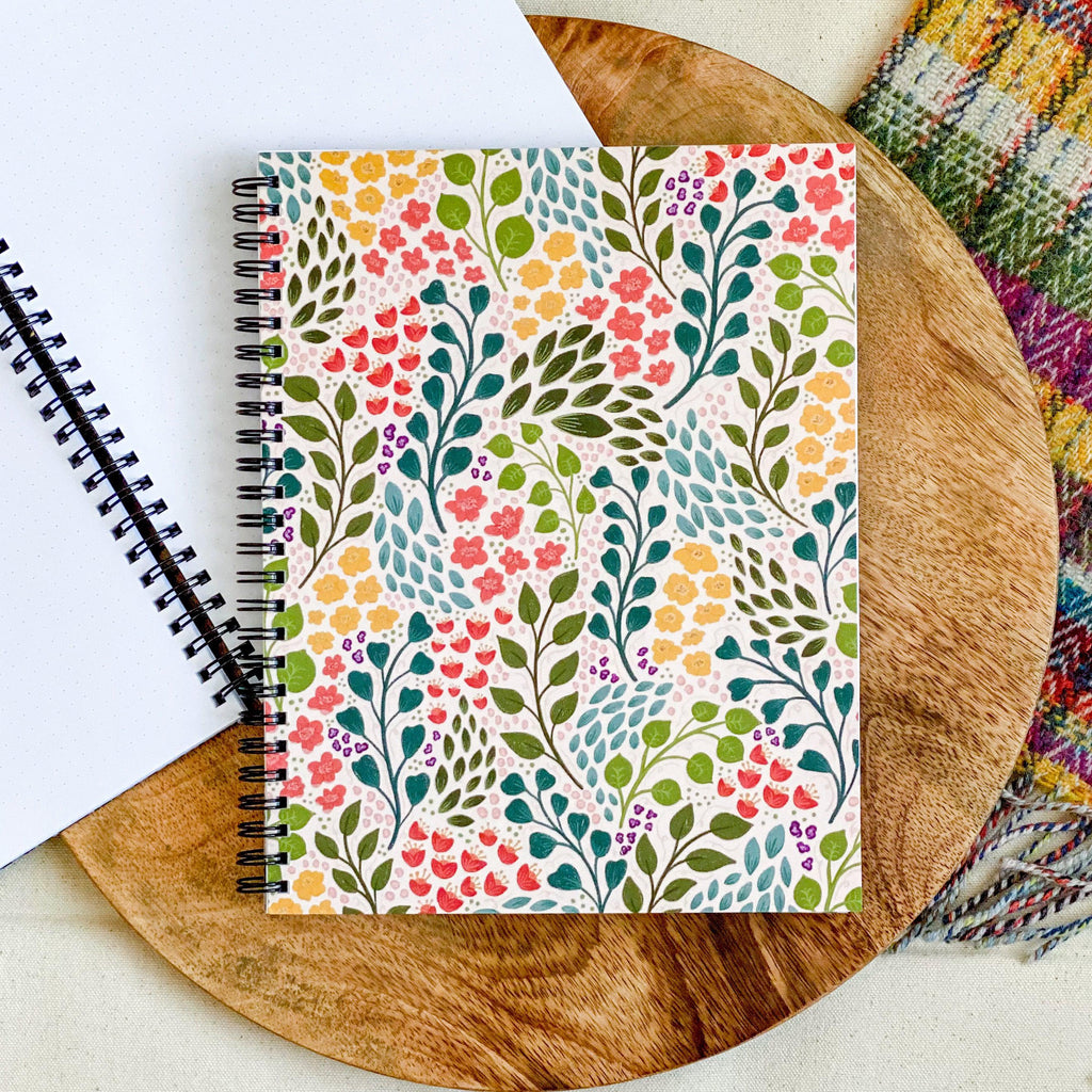 Light Mini Floral Spiral Dot Grid Notebook